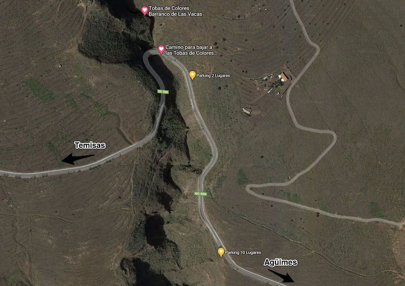 Mapa con cómo llegar al Barranco de Las Vacas