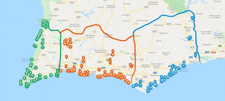 Mapa turístico división 3 zonas Algarve